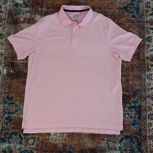 Men’s Croft & Barrow Easy Care Polo Shirt Pink White Striped Preppy Golf XL